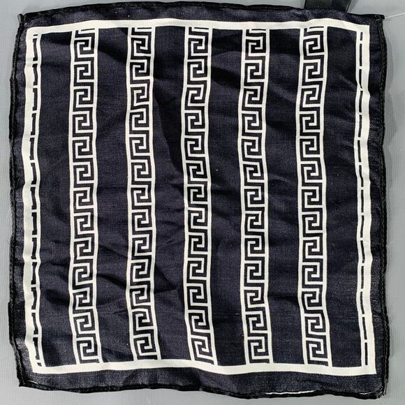 VINTAGE Black White Greca Silk Pocket Square - Picture 2 of 4